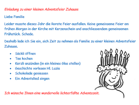 Aus dem Religionsunterricht - kleine Adventsfeier für SIE: